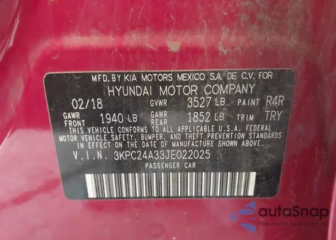 2018 Hyundai Accent Se из США, поврежденный, VIN 3KPC24A33JE022025